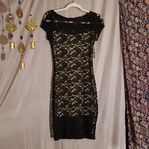 NWT Black Lace Over Nude Slip Dress